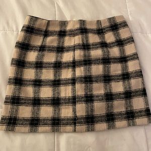 Cream and Black Plaid Skirt
